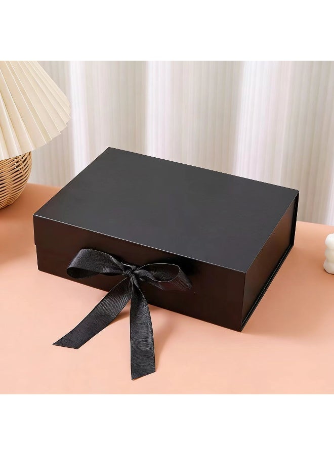 Large Black Magnetic Folding Gift Box with Ribbon & Lid, 31.5cm x 26cm x 9cm Present Box for Festival, Birthday, Anniversary - Image 1